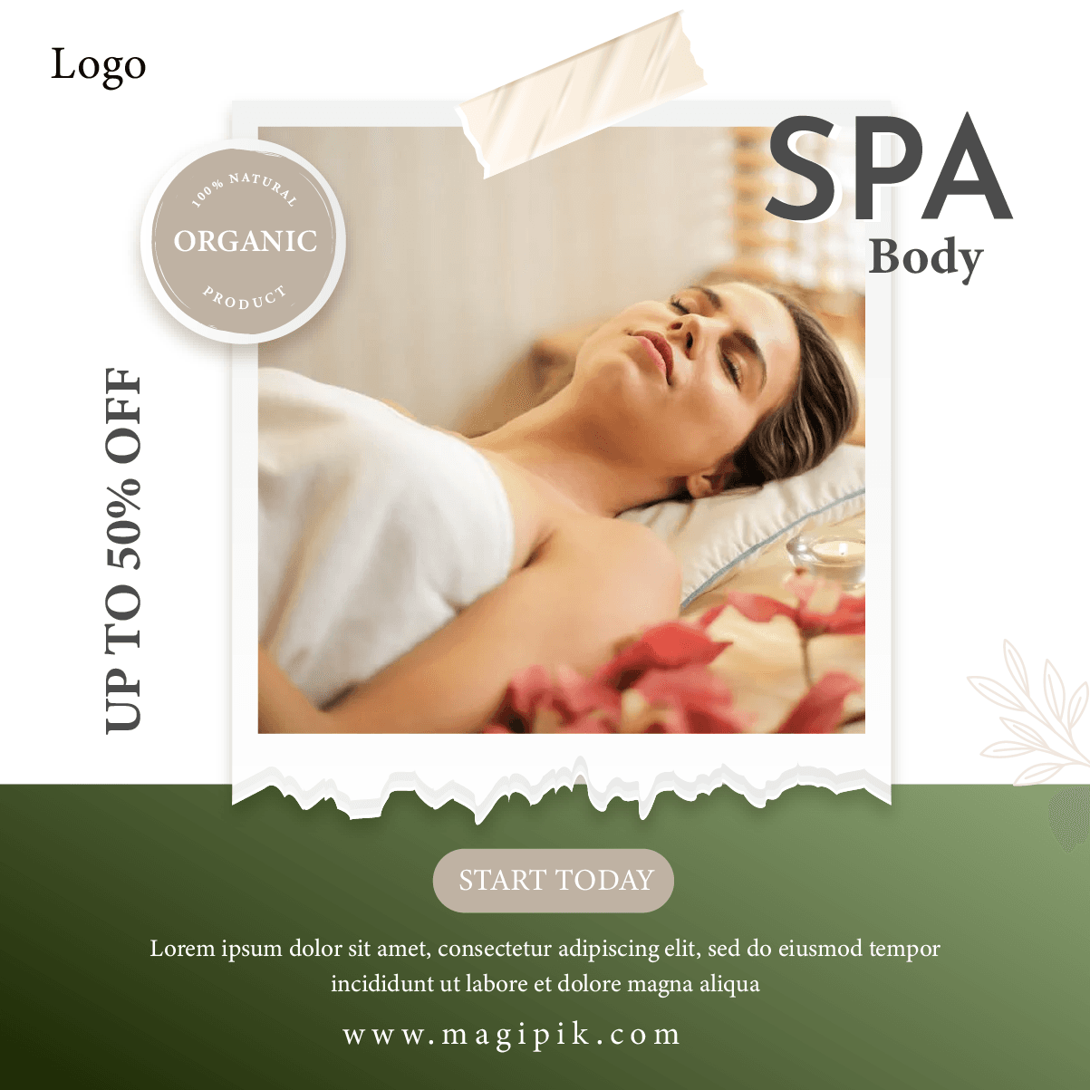 relaxing spa social post template with calming text serene colors