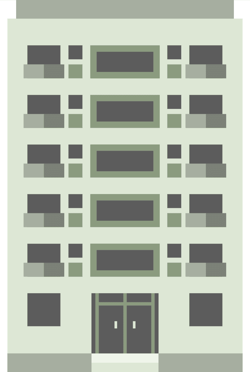 flat residential building illustration featuring modern architecture and multiple balconies