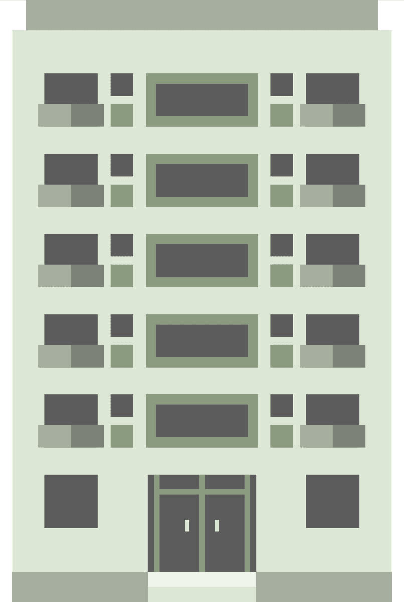 flat residential building illustration featuring modern architecture and multiple balconies