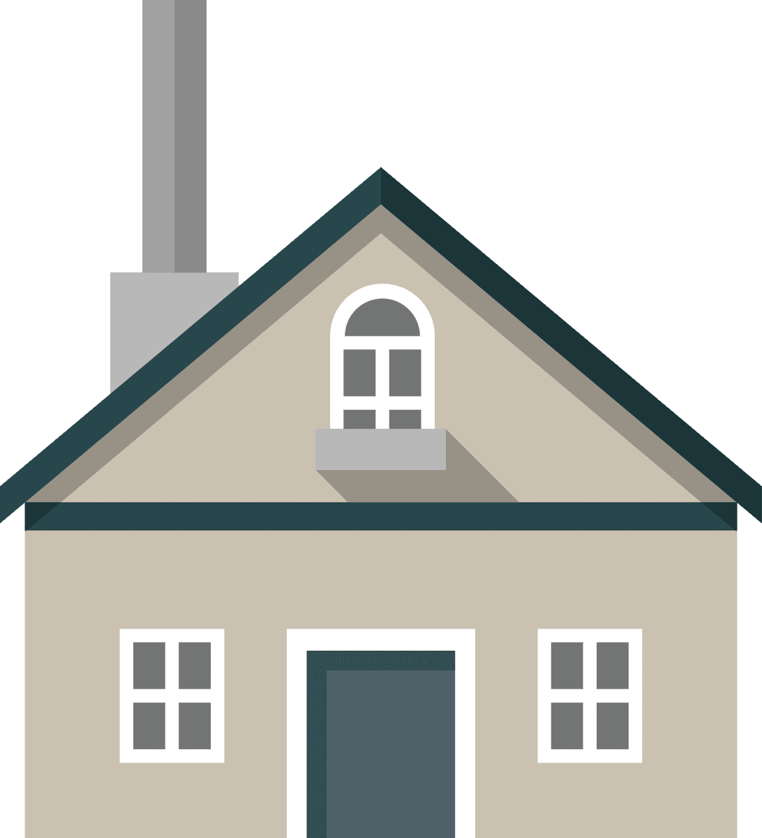 flat residential house illustration with a chimney and detailed windows for cozy living spaces