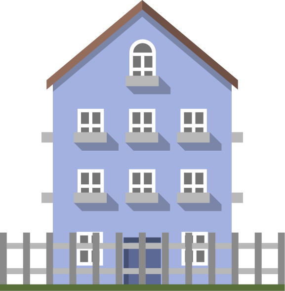 flat residential building illustration featuring modern architecture with vibrant colors and details