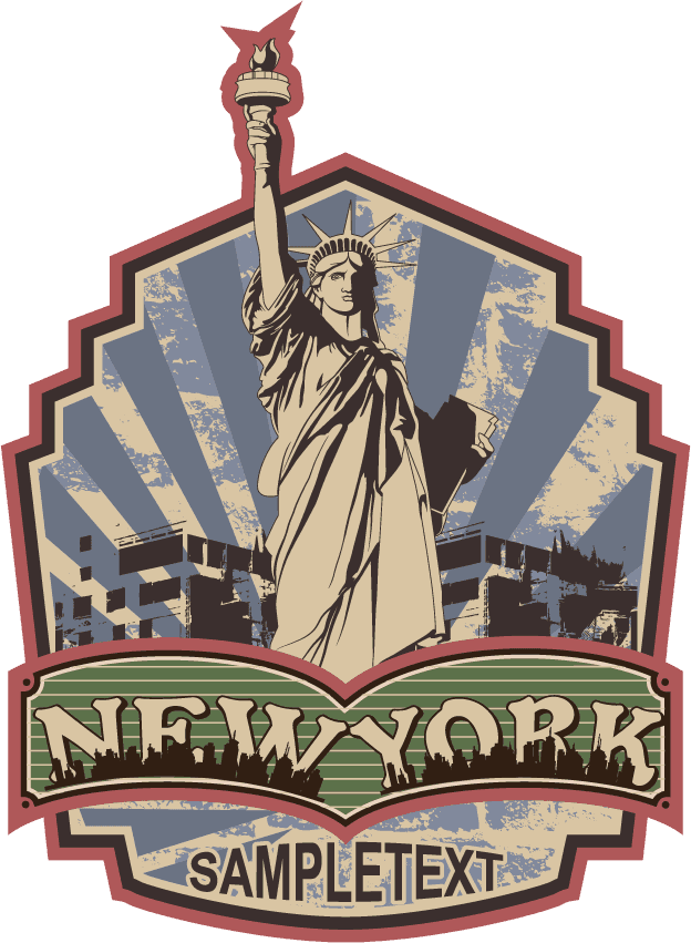 retro personality label vector showcasing iconic new york city landmarks in vintage style