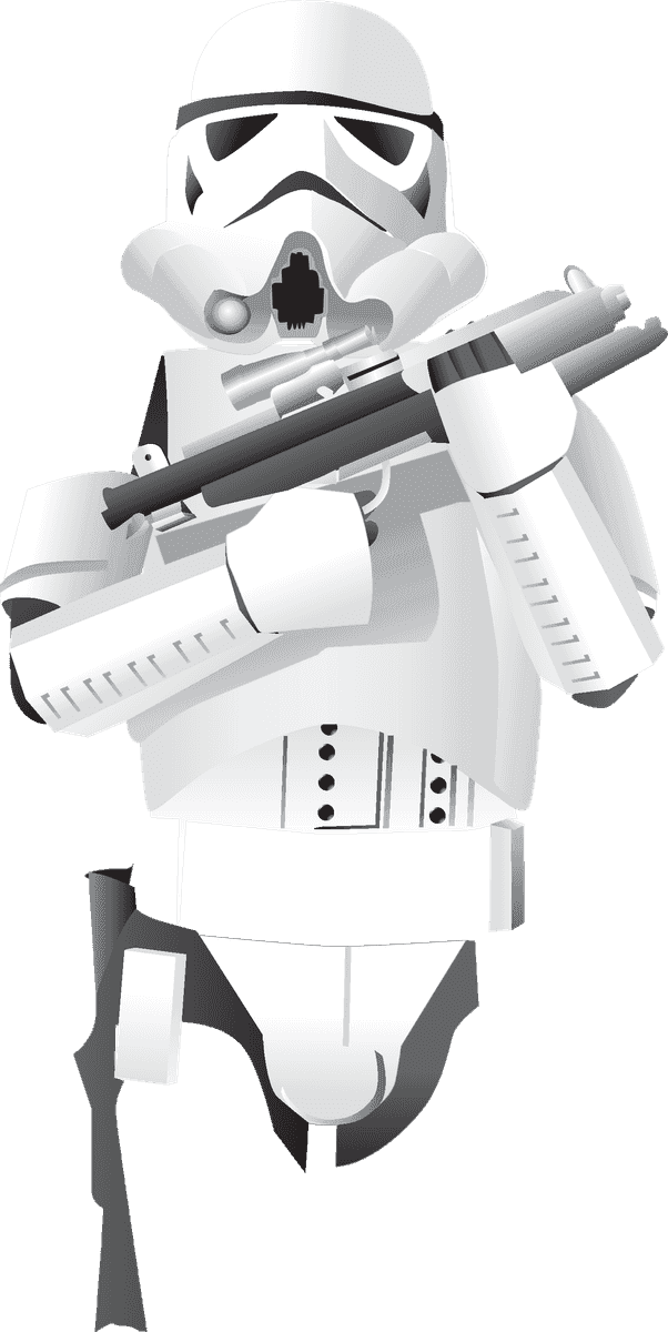 robot star wars illustrations featuring a stormtrooper holding a blaster in bold style