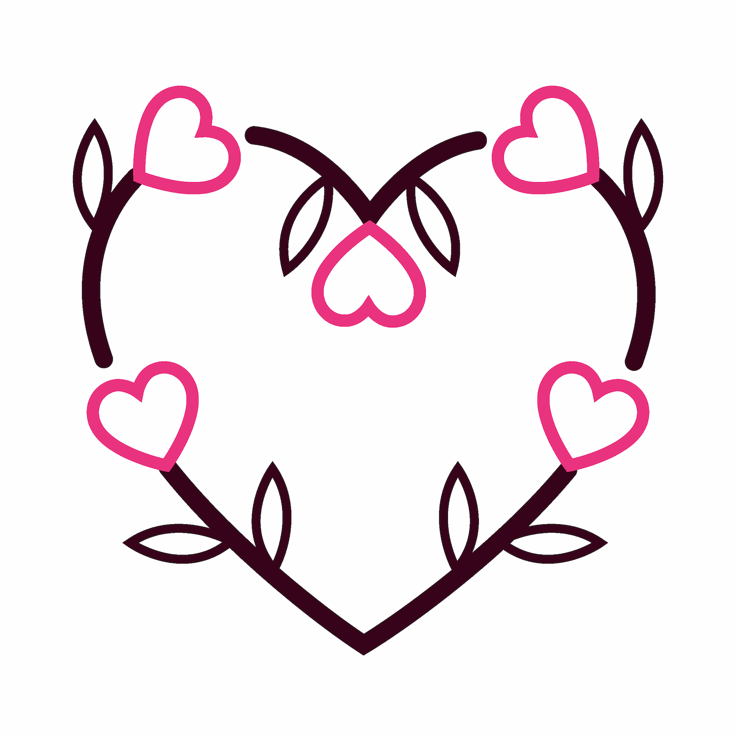 romantic heart shaped floral line art icon