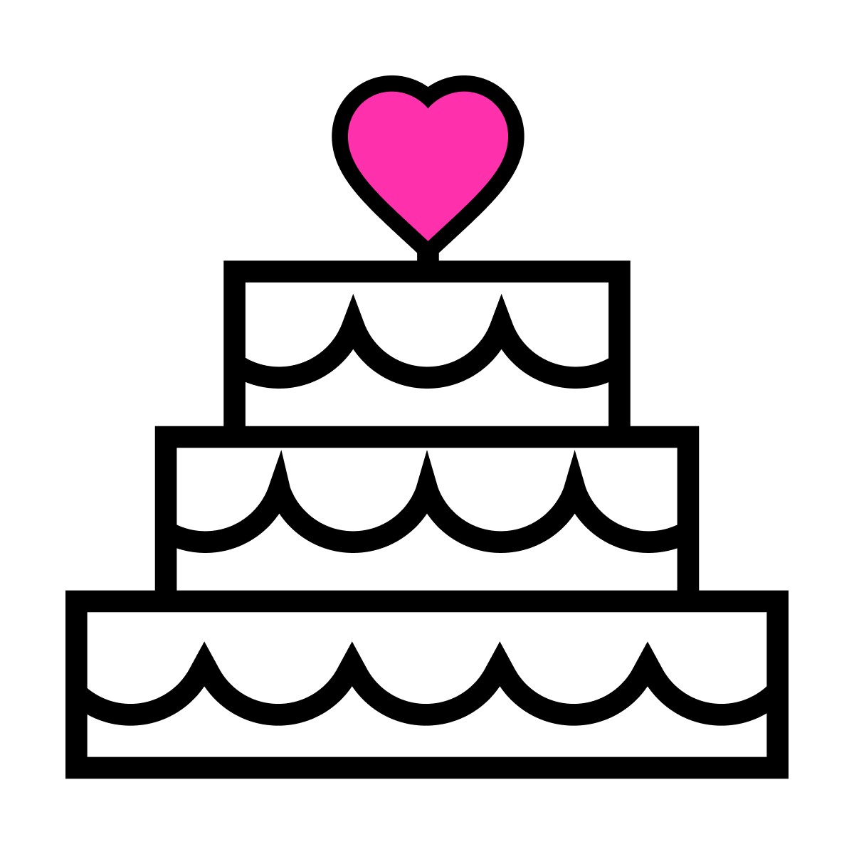 romantic line art wedding cake icon design