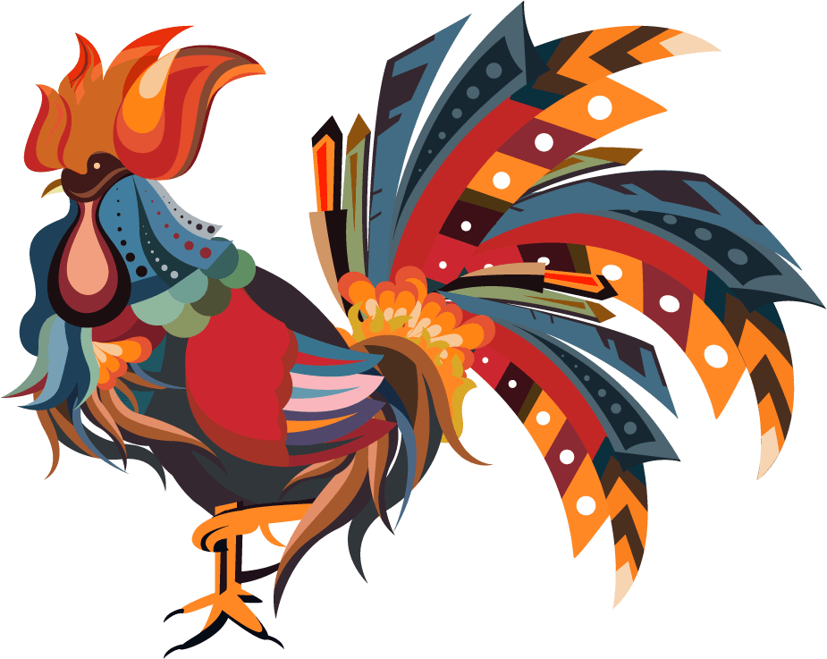 rooster animals icons colorful crab dragonfly fish cock sketch