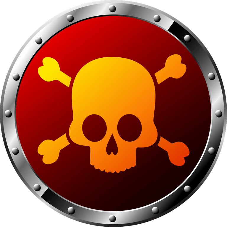 round radiation warning graphics featuring a skull and crossbones symbol for hazardous areas