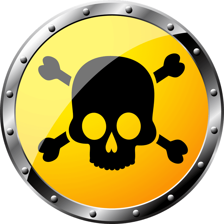 round radiation warning graphics with skull and crossbones in a circular format