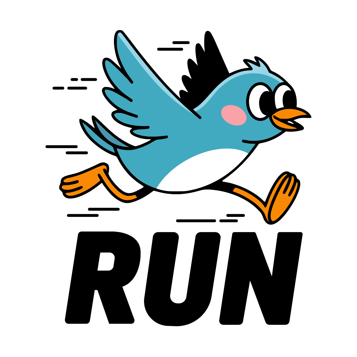 energetic cute cartoon running bird illustration for active branding