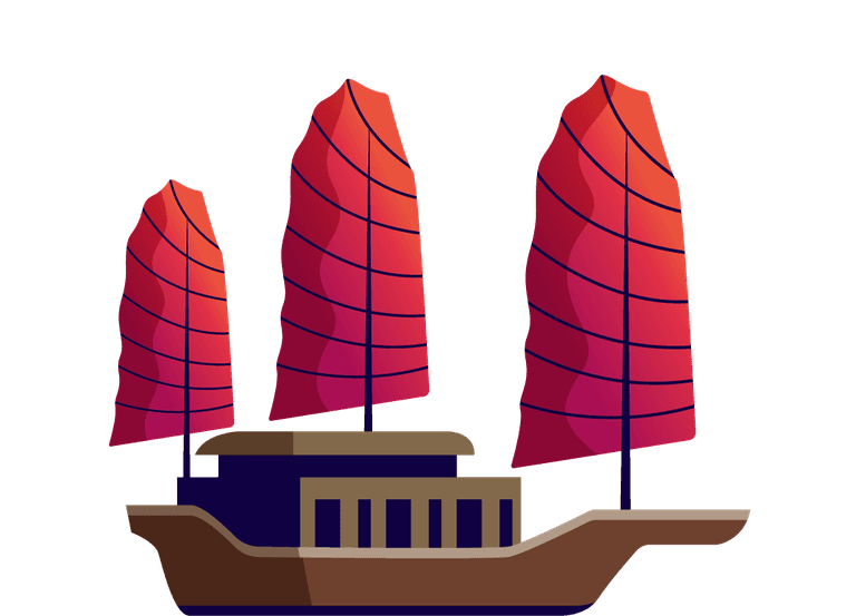 sailboat vietnam isolated set featuring vibrant colors and traditional sails for travel enthusiasts