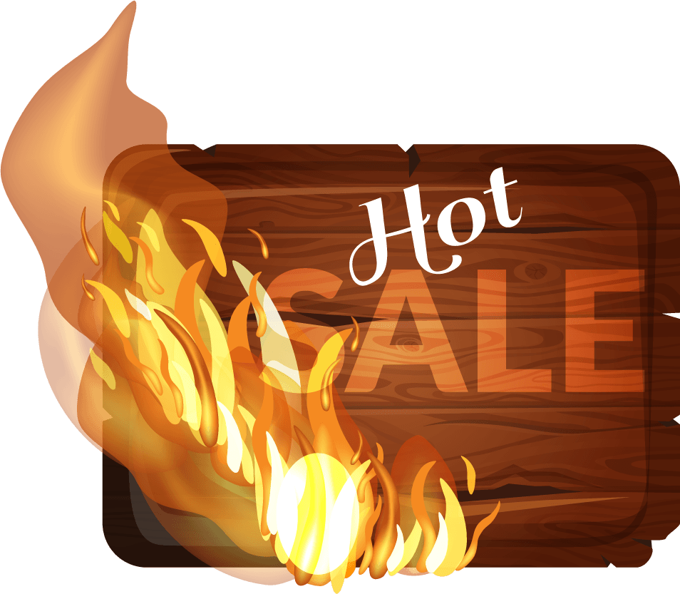 Sale wooden sign with fire flame vector