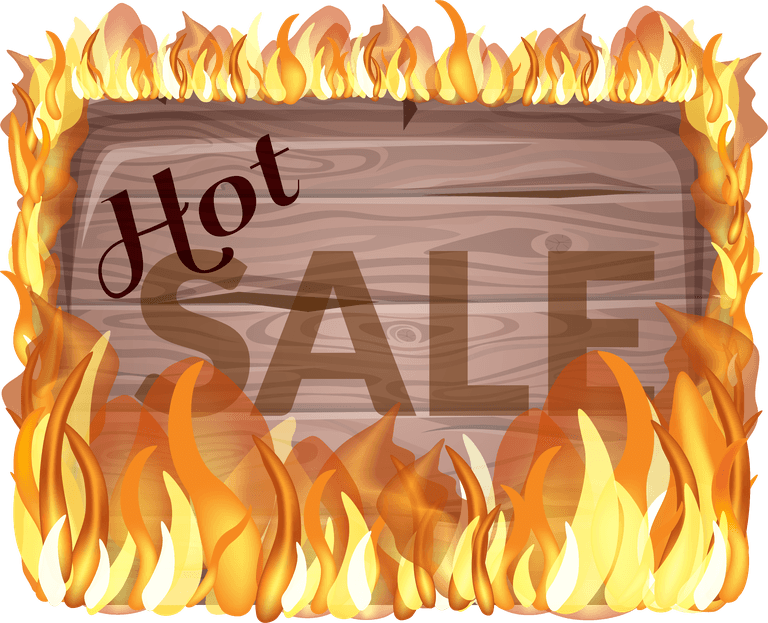 Sale wooden sign with fire flame vector