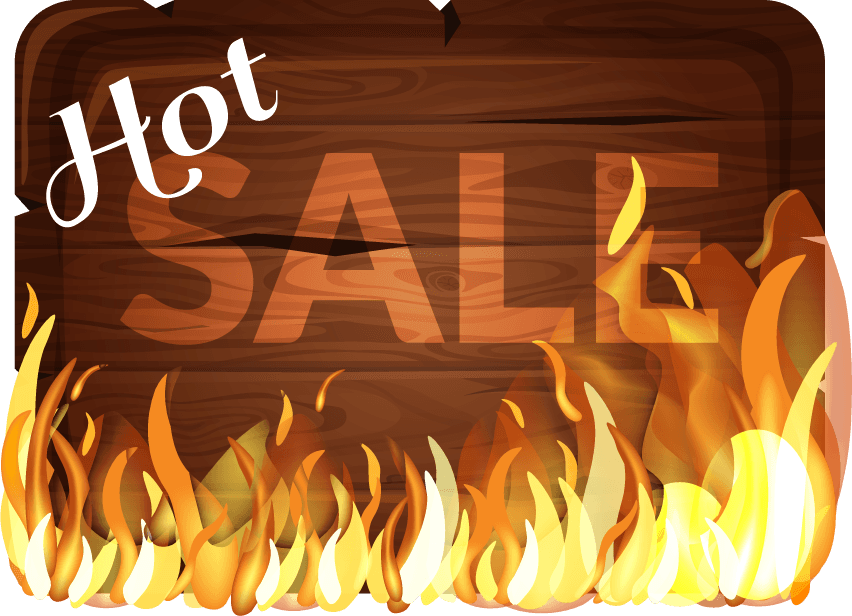 Sale wooden sign with fire flame vector