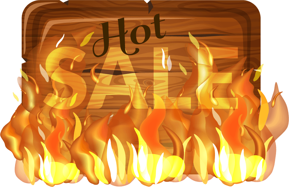 Sale wooden sign with fire flame vector