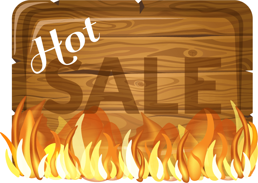 Sale wooden sign with fire flame vector