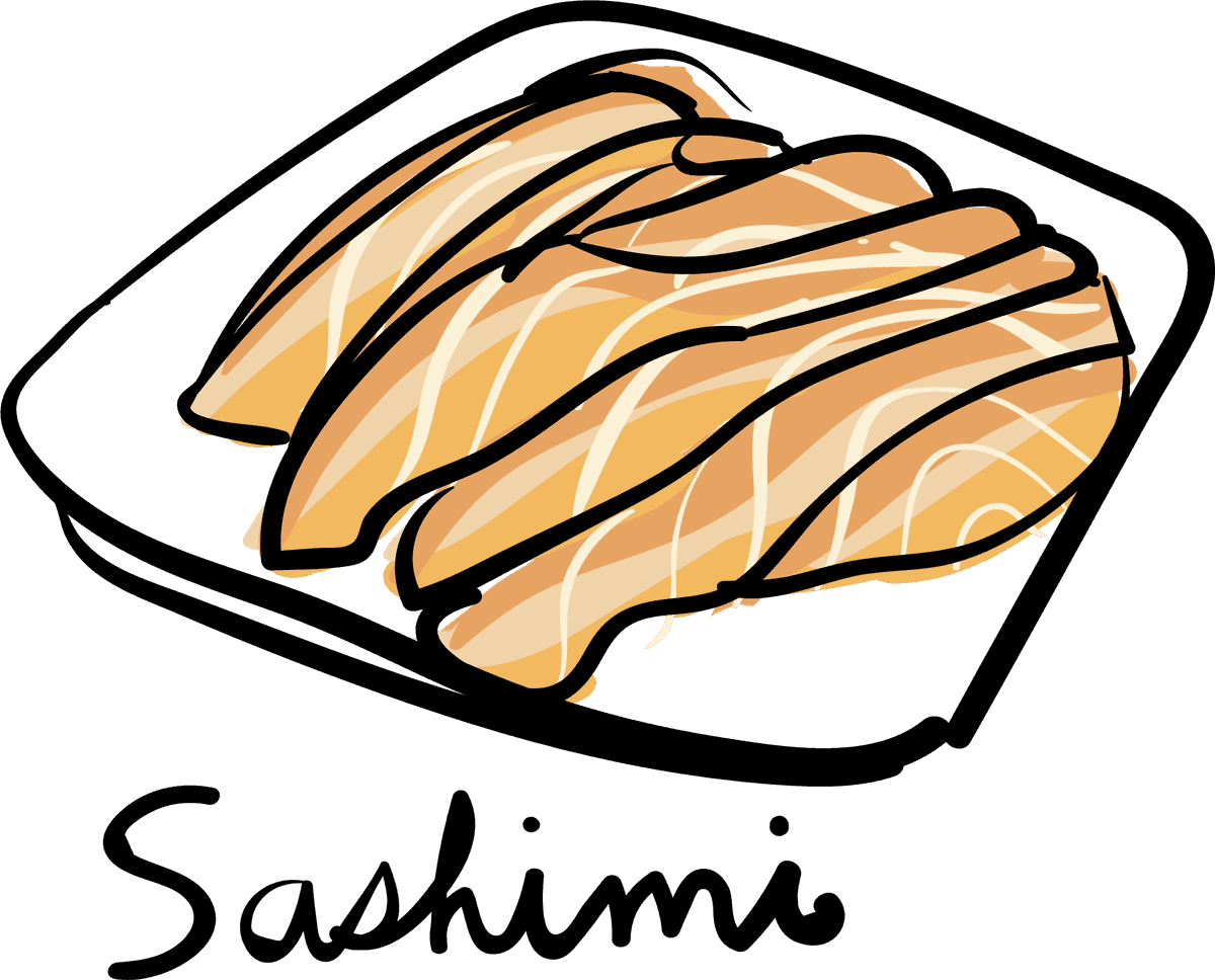 sashimi drawing style food collection with vibrant colors and playful shapes