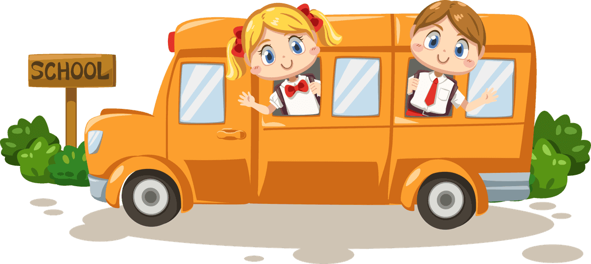 school bus sea marine doodle set