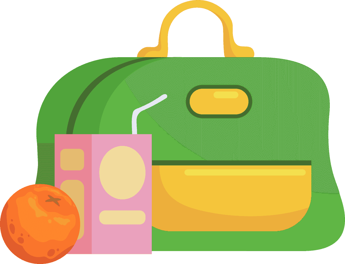 colorful school lunch boxes children illustrations with healthy snacks and drinks