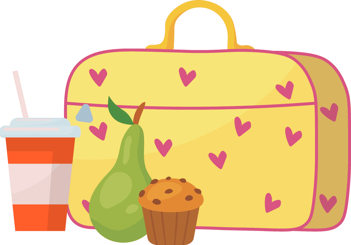 school lunch boxes children illustrations with cute accessories and cheerful colors