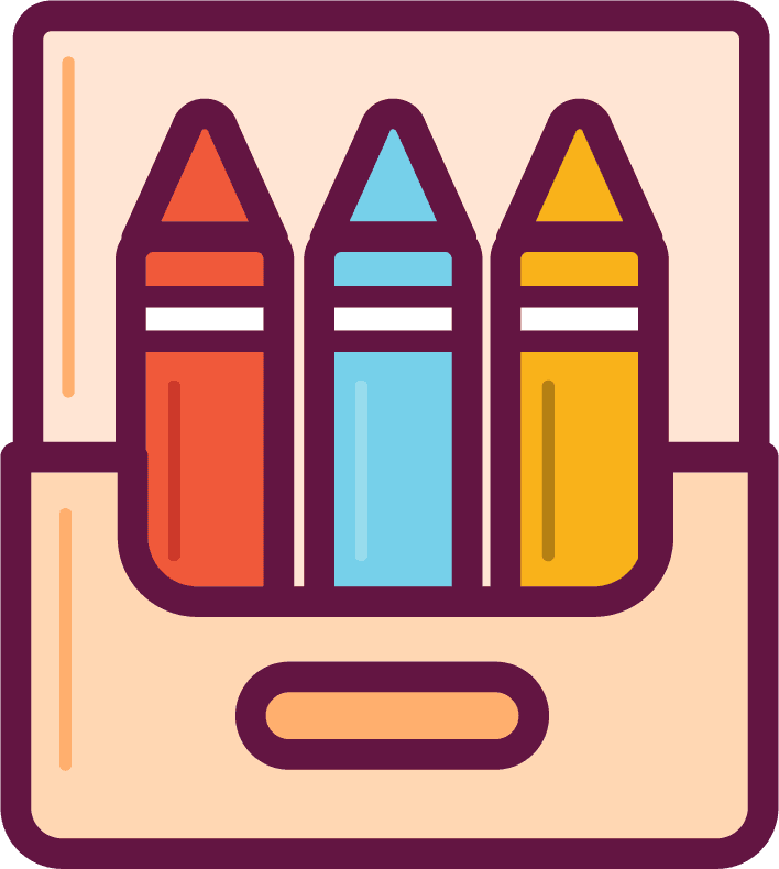 school objects used for education: colorful crayons in a neat box for creative learning