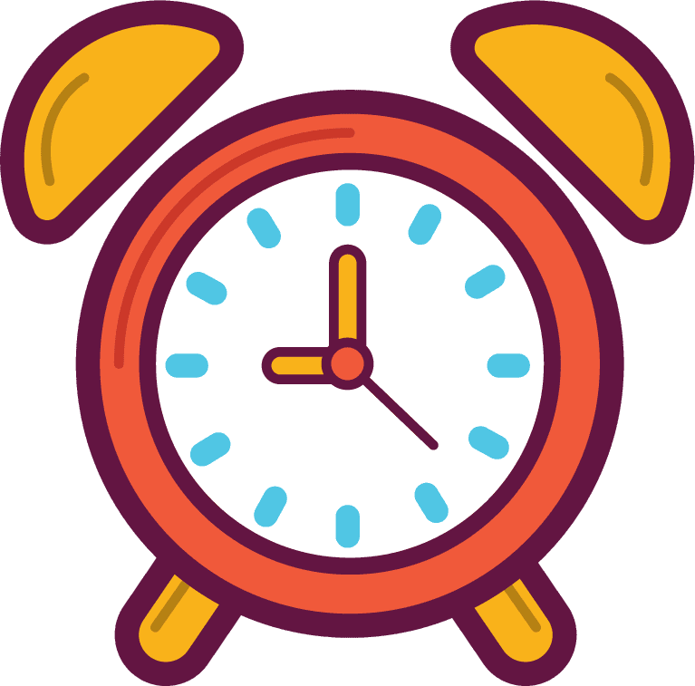 school objects used for education: colorful alarm clock illustration for classroom settings