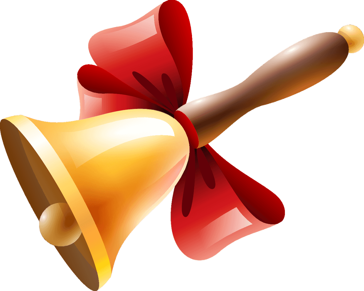 school supplies realistic icons collection featuring a golden bell with red ribbon