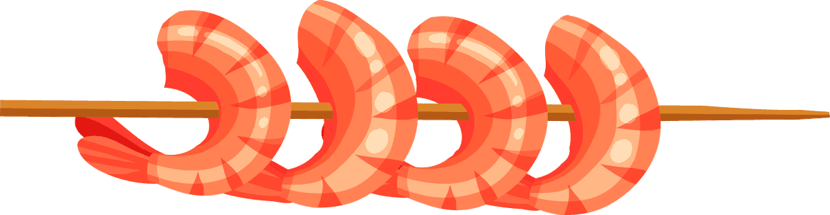 simple seafood illustration design featuring grilled shrimp on skewers for restaurant menus