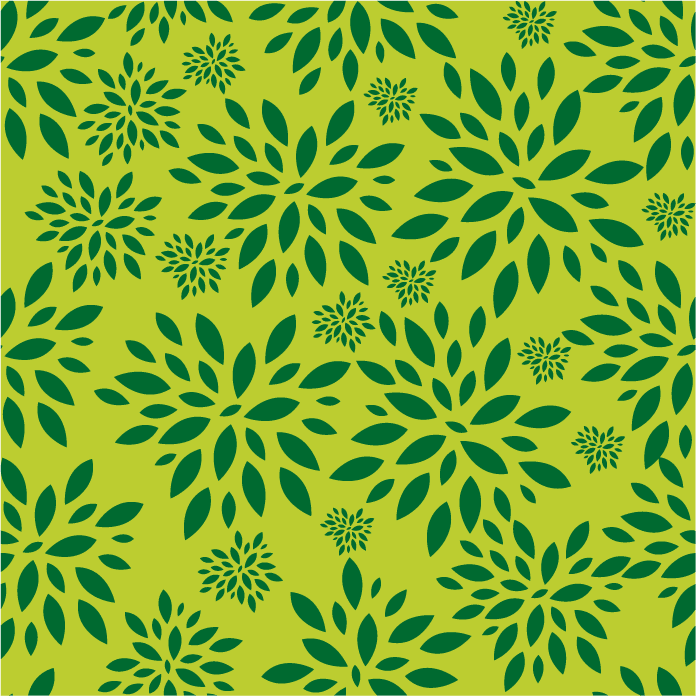 seamless pattern illustration of floral shapes in vibrant green on cheerful yellow background