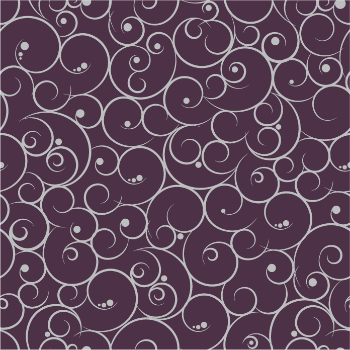 seamless pattern illustration of elegant swirling motifs on deep purple background