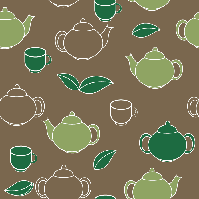 seamless pattern illustration of teapots and tea cups with natural themes for cozy settings