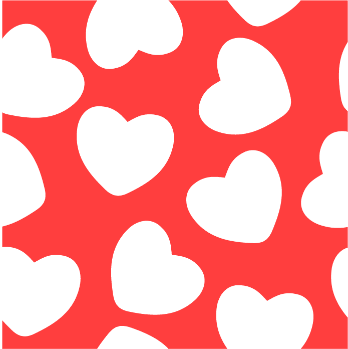 seamless pattern illustration of playful hearts on a vibrant red background