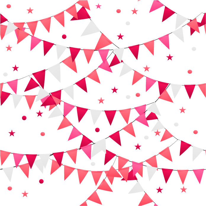 seamless pattern illustration of festive bunting flags and stars in vibrant colors