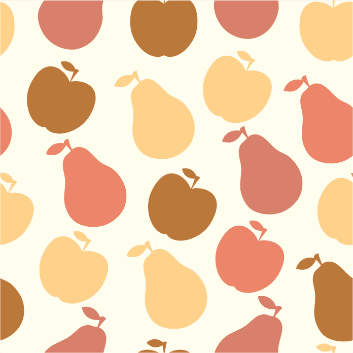 playful seamless pattern illustration of colorful apples and pears in warm tones