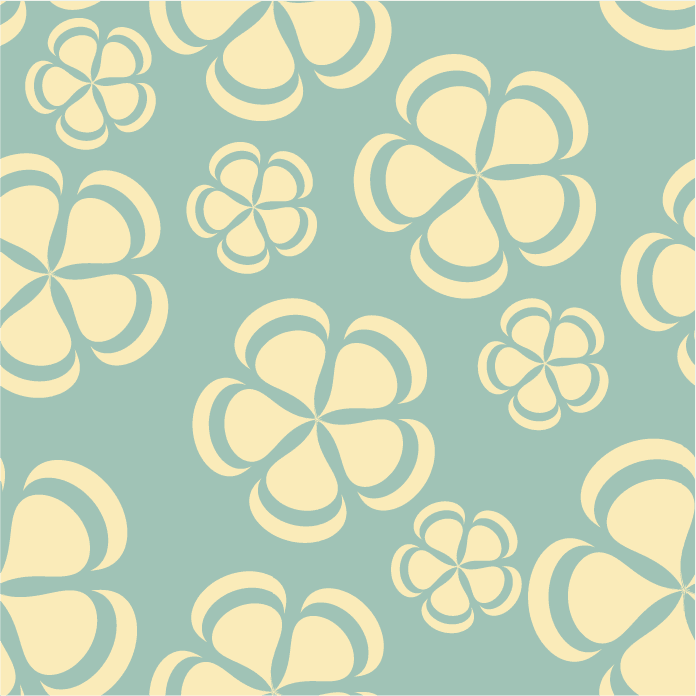 seamless pattern illustration featuring playful floral shapes on a calming blue background