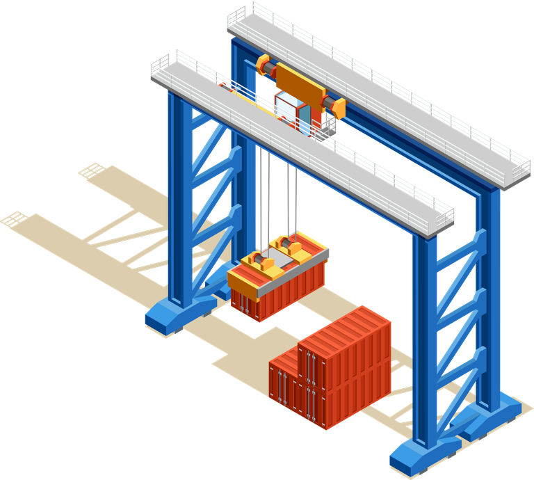 isometric seaport ocean logistic illustration featuring shipping crane and containers