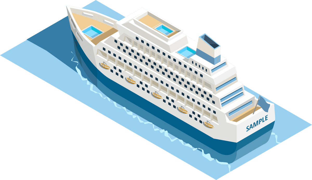 isometric seaport ocean logistic illustration featuring a modern cruise ship in vibrant colors