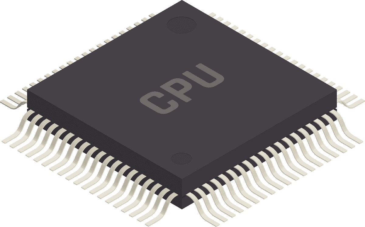 semiconductor electronic components isometric representation of a modern CPU with detailed circuitry