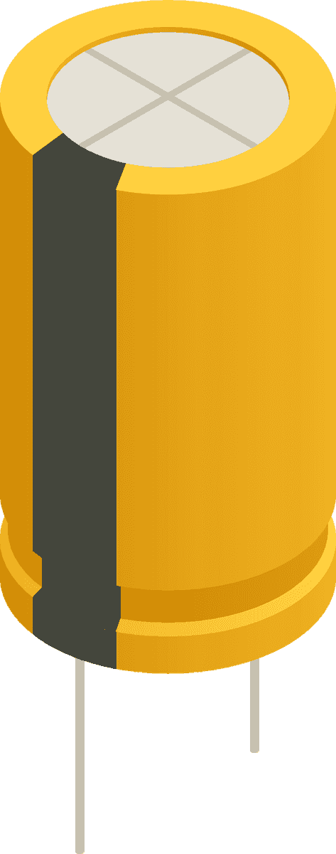 semiconductor electronic components isometric depiction of a yellow capacitor for circuit design