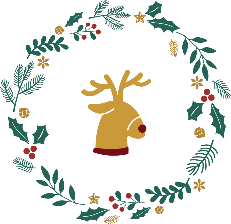 set christmas elements vector with festive reindeer and holiday wreath for seasonal decorations