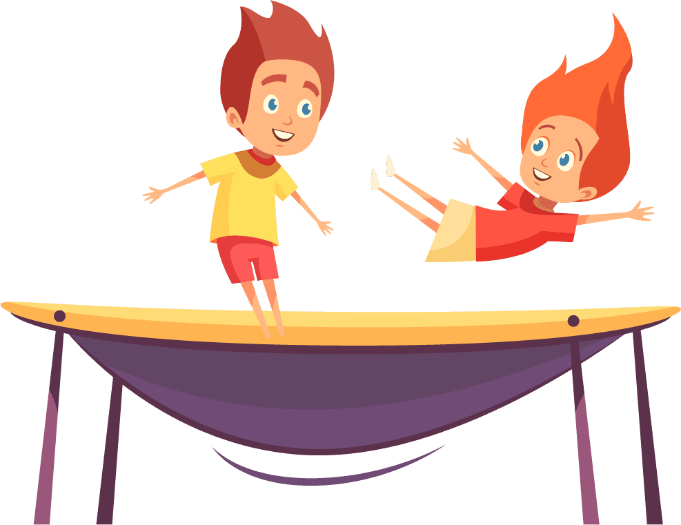 set kids playing with jumping trampolines bouncy castles