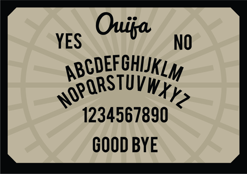 set of a ouija wooden board illustration