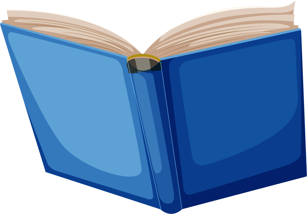 book object illustration of an open blue book showcasing detailed pages and binding