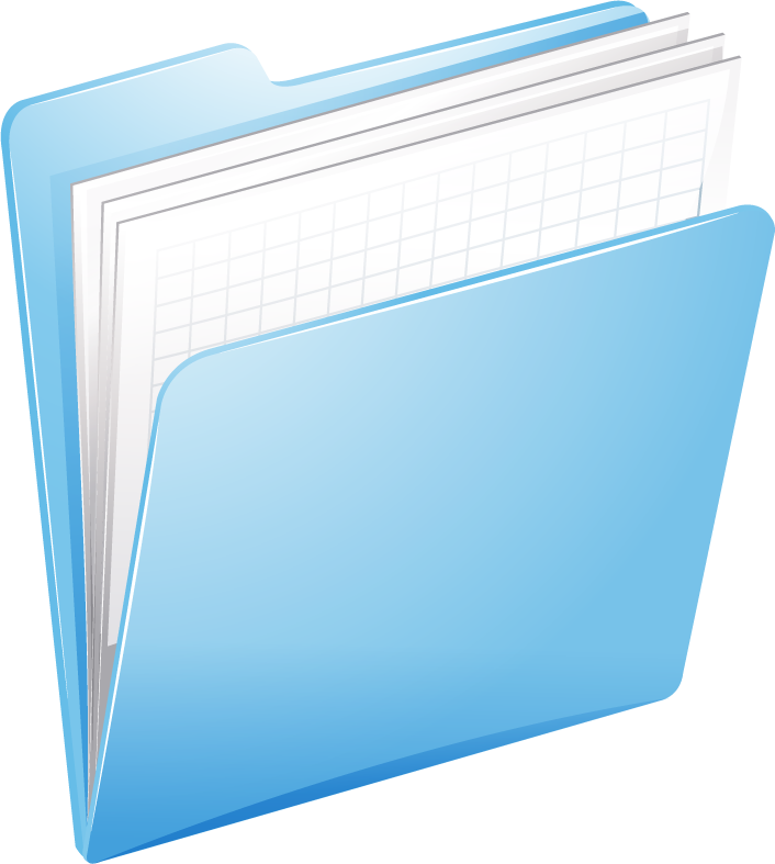 book object illustration featuring a stylish blue folder with neatly arranged sheets