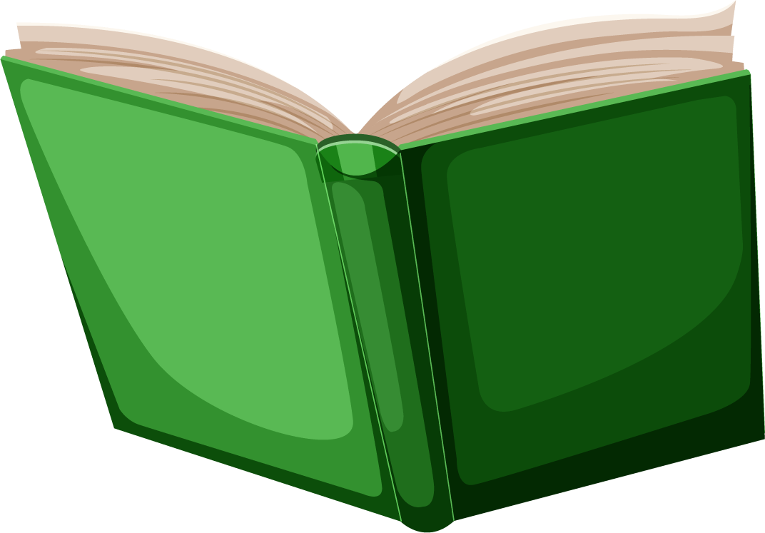book object illustration featuring a vibrant green cover and open pages for educational use