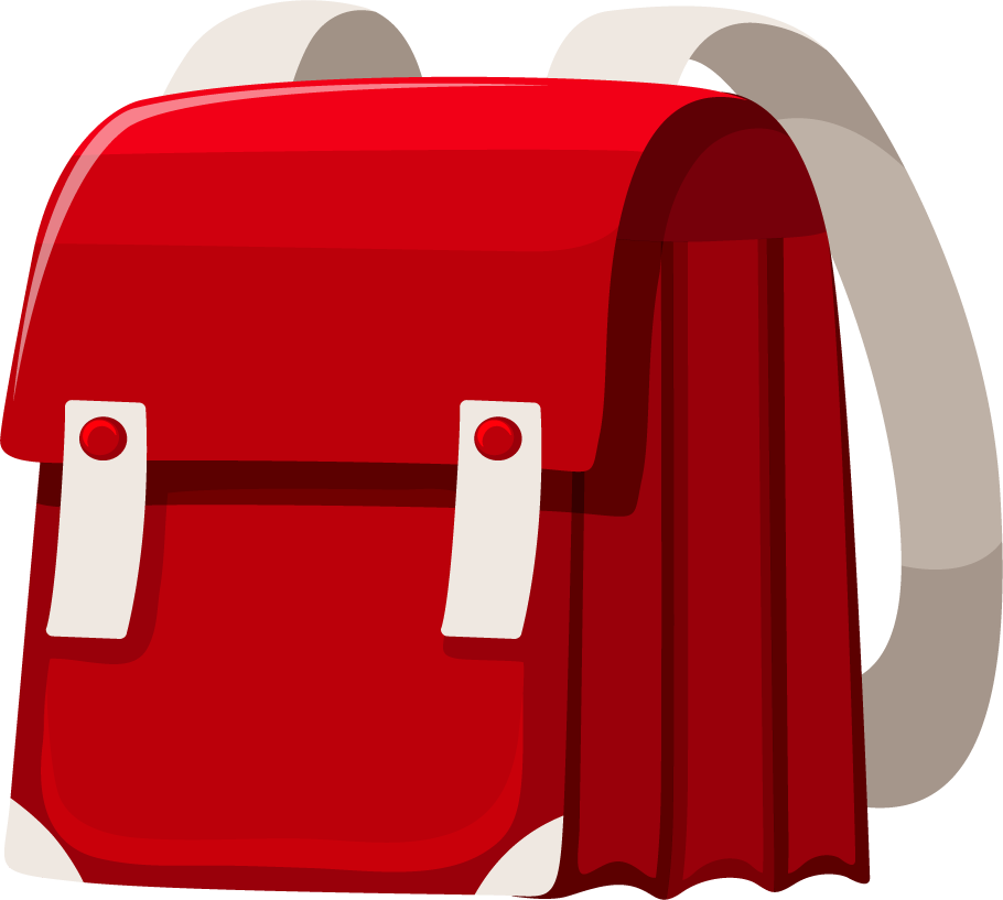 book object illustration of a bright red backpack with stylish features and utility