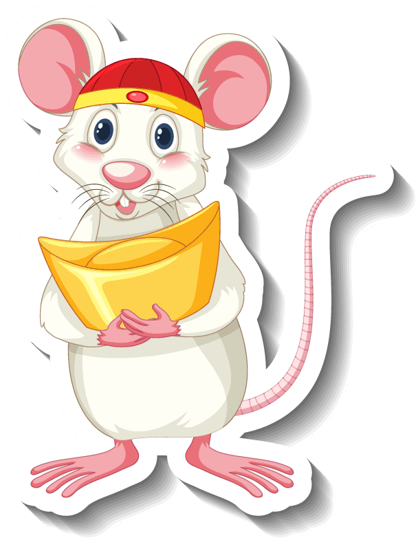 different traditional objects featuring a cute mouse holding a yellow envelope