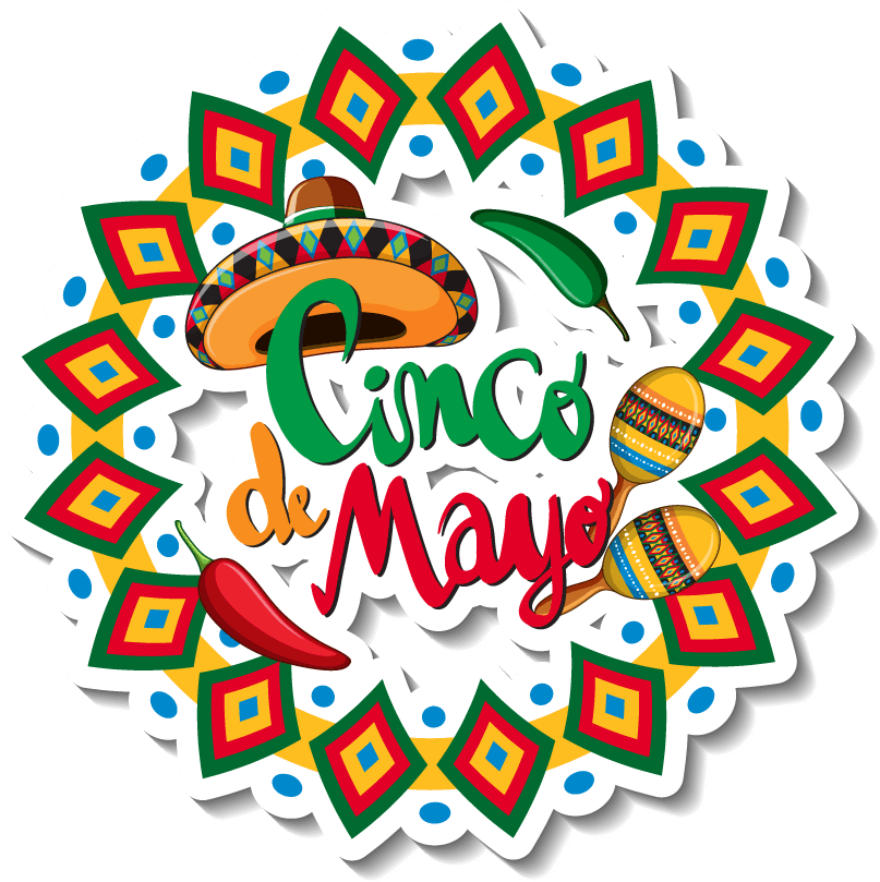 different traditional objects celebrating cinco de mayo with vibrant colors and festive icons