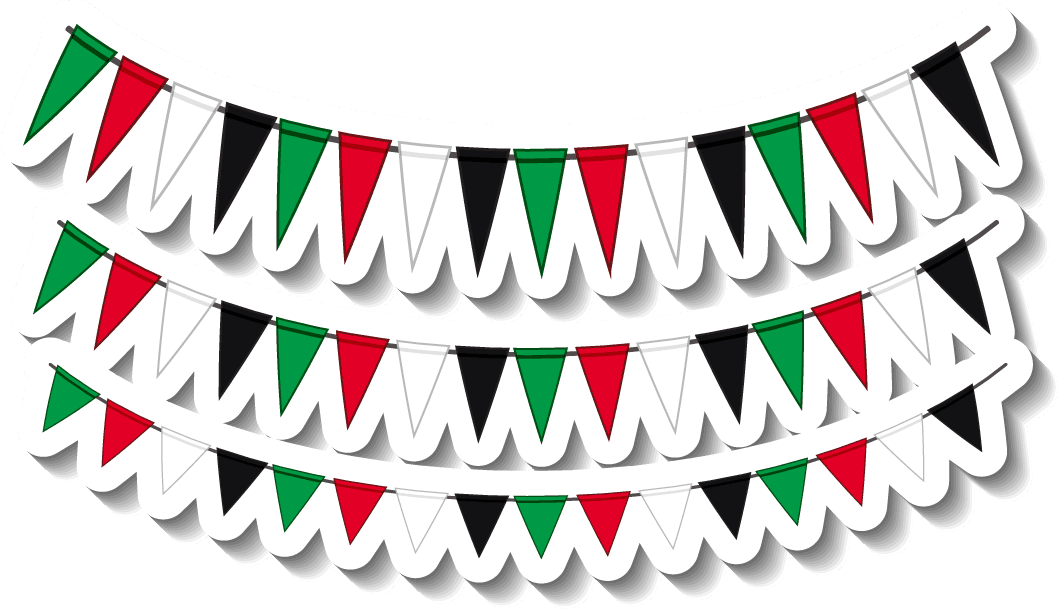 different traditional objects in a festive banner style with vibrant colors for decorations