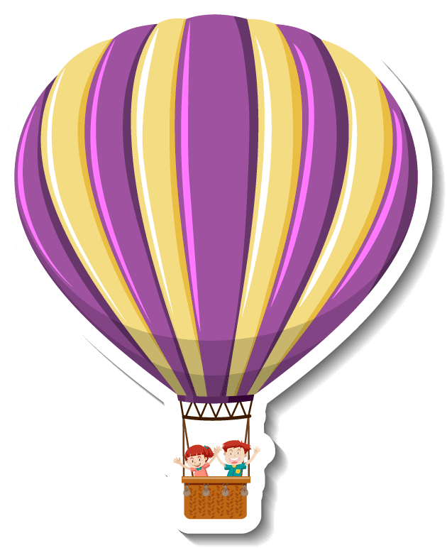 different traditional objects showcasing a colorful hot air balloon adventure for children