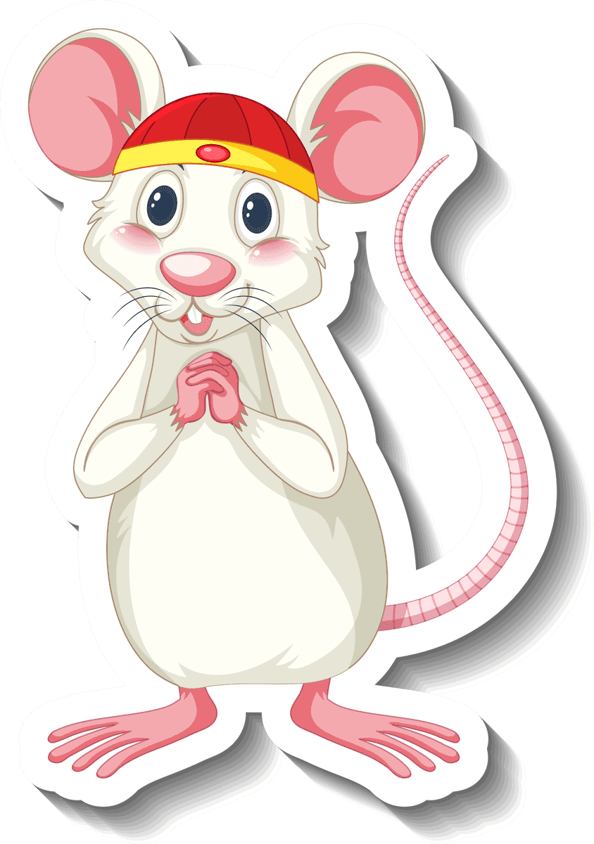 different traditional objects featuring a cute mouse character in playful attire